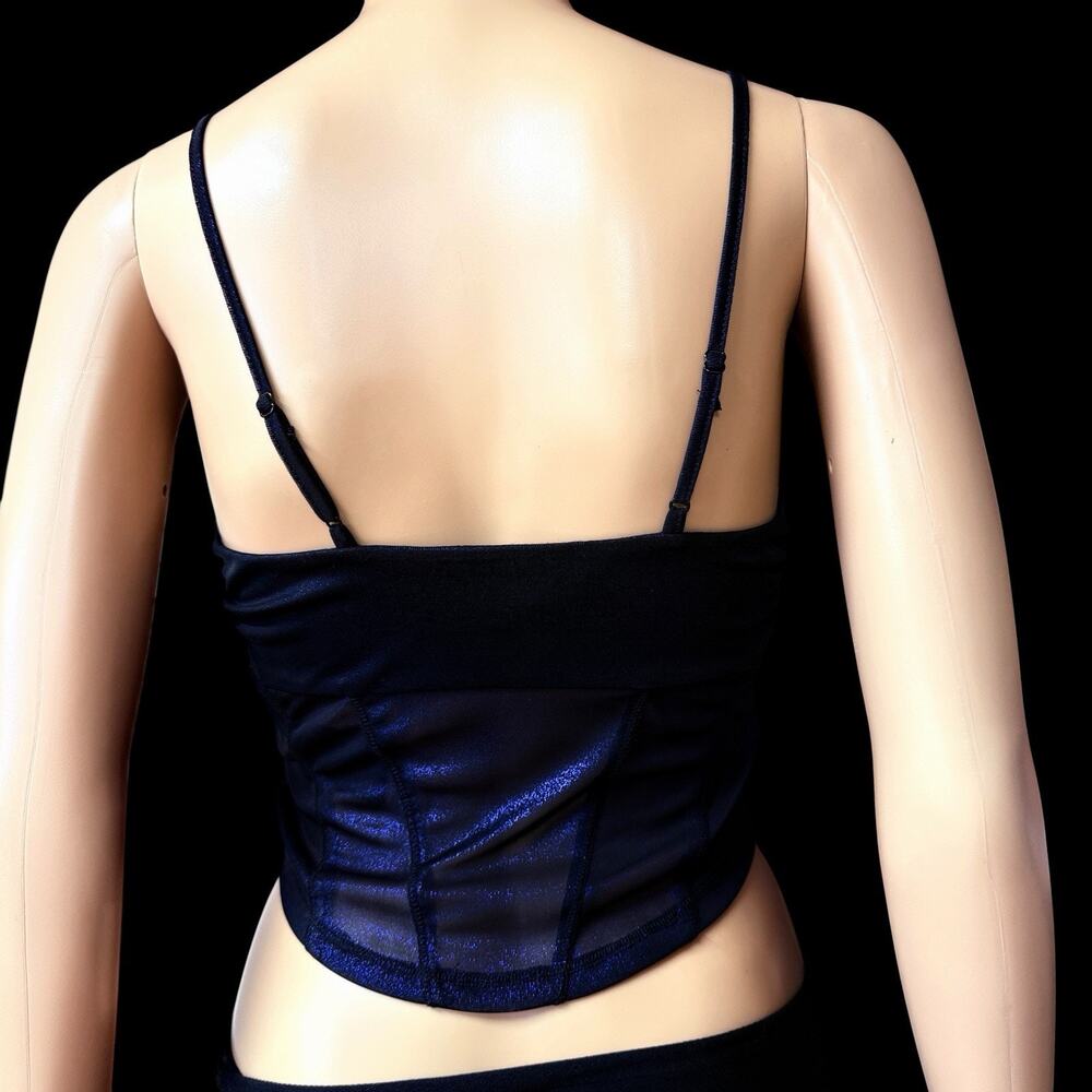 Y2K Shimmer Corset Crop Top Blue Metallic Cami Womens S Disco Cybercore Festival - Picture 8 of 12